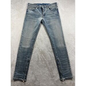 mnml Mens Slim Ankle Zip Distressed Light Wash Blue Denim Jeans 34 Meas: 36x34.5